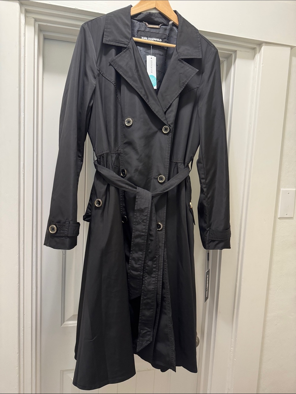 Karl Lagerfeld Black Double-Breasted Trench Coat